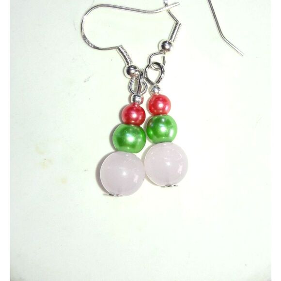boho earrings 379#mfs Petite rose quartz earrings pink green orange mini bead st - Picture 3 of 10